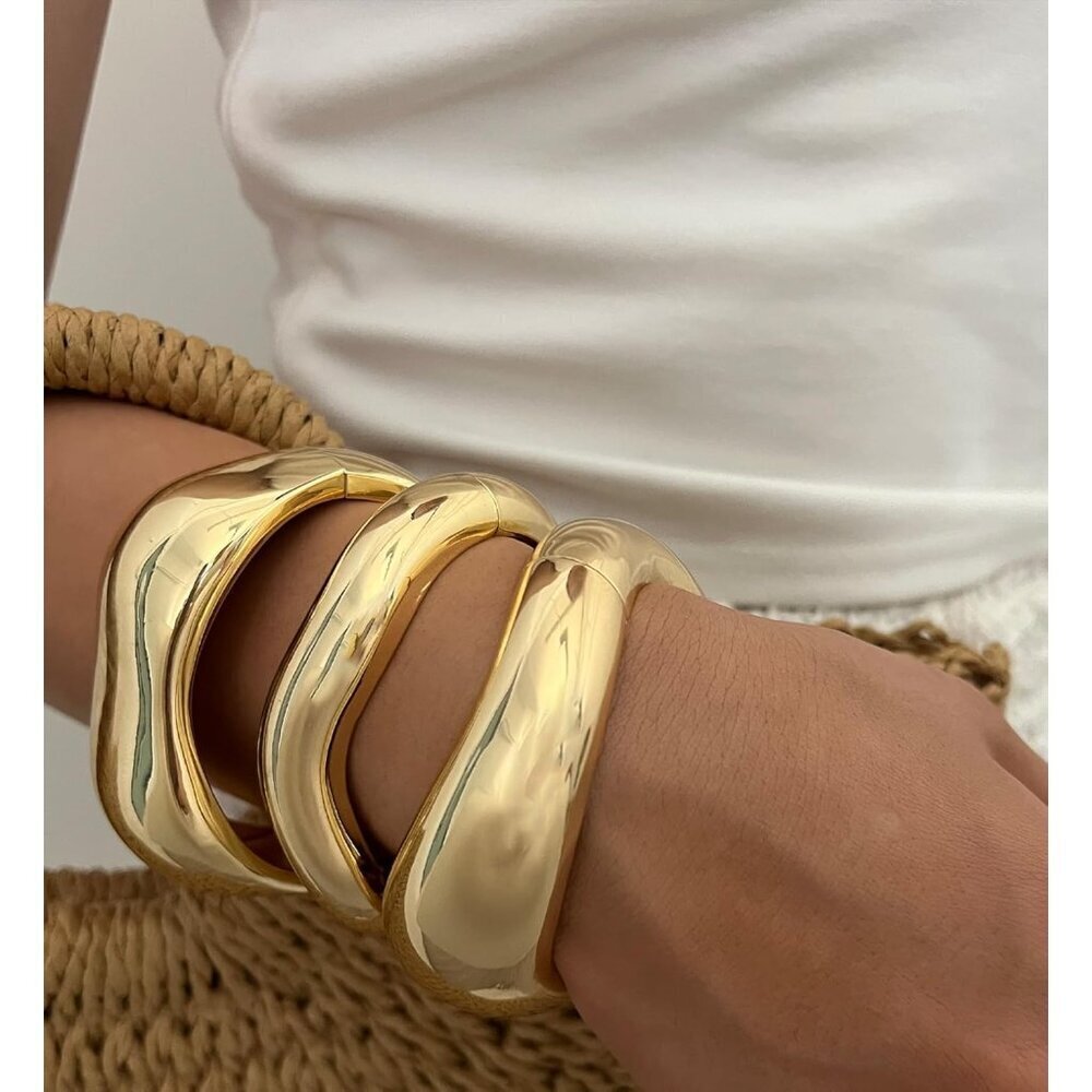 Gold Bangle Bracelets for Women 14k Gold Plated Stackable Cuff Jewelry